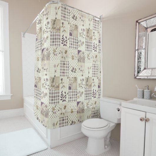 Fliedergrün Patchwork-Quilt Rustikal Floral Retro Duschvorhang (Beispiel)