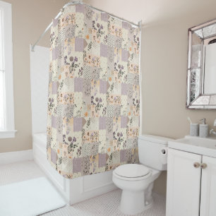 Fliedergrüner Patchwork-Quilt Rustikale Blumen Ret Duschvorhang