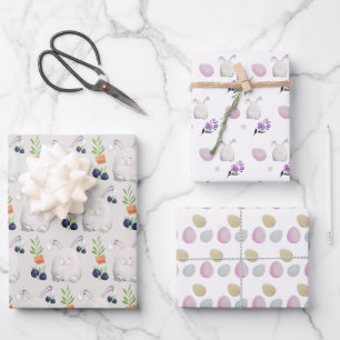 Fliederhase Buntes Wasserfarbmuster Geschenkpapier Set