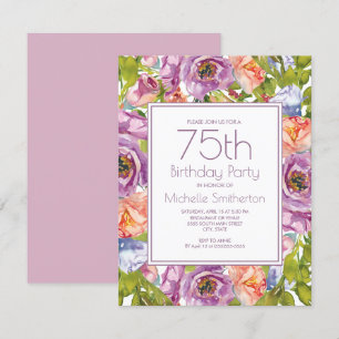 Fliederlila Rosa Blumen 75. Geburtstag Frauen Einladung
