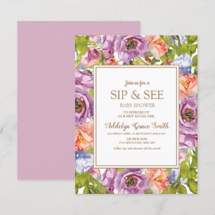 Fliederlila Rosa Blumiges Sip See Baby Shower Einladung
