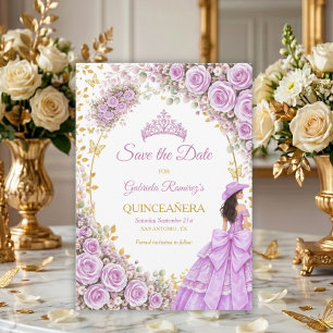 Fliederlila Rosen Goldener Schmetterling Quinceañe Save The Date
