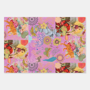 Fliederrosa Boho Whimsical Botanische Flora Geschenkpapier Set