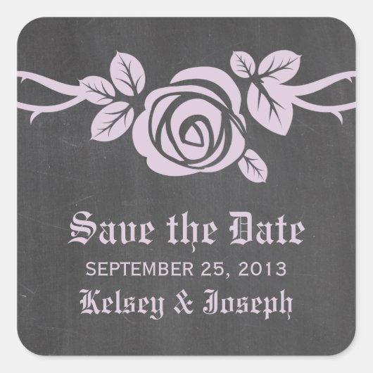 Fliederrose-Schultafel-Aufkleber für Save-the-Date Quadratischer Aufkleber (Vorderseite)