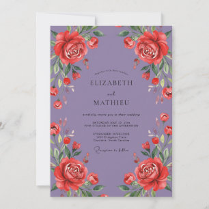 Fliederrote Rosenhochzeit Einladung