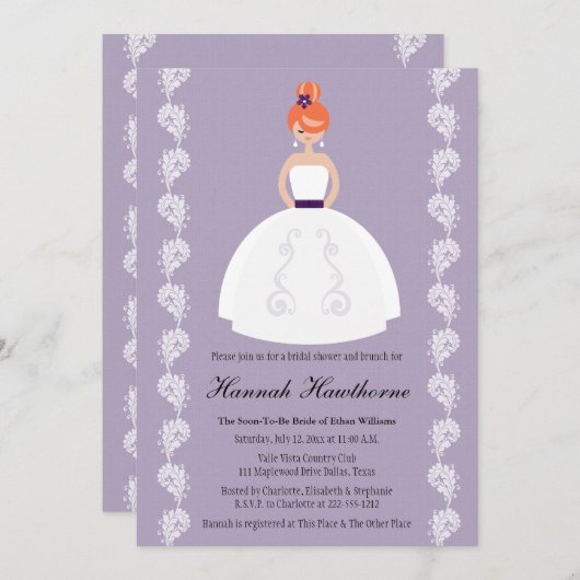 Fliederund Pflaumeredhead-Brautparty-Einladungen Einladung (Vorne/Hinten)