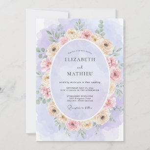 Fliederweicher Rosé-Kranz Hochzeit Einladung