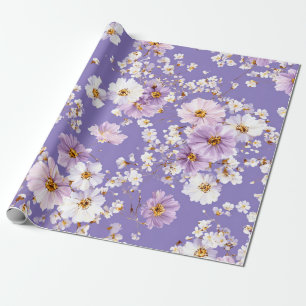 Fliederweiße Ditsy-Blumen-Pastell-Boho 70er Jahre Geschenkpapier
