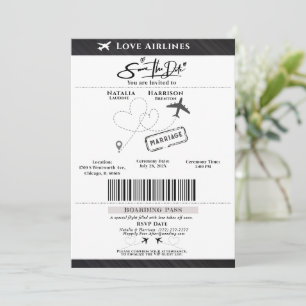 Flieg mit Liebe: Boarding Pass Save the Date Einladung