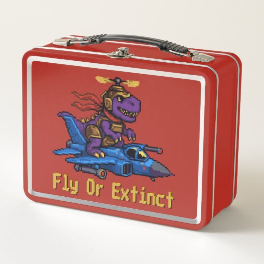 Flieg oder stirb Pixel-Art-Dinosaurier-Pilot-Fight Metall Brotdose (Vorderseite)