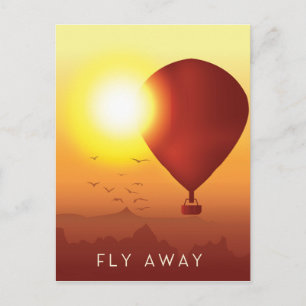 Flieg weg Heißluftballon Abendhimmel Postkarte