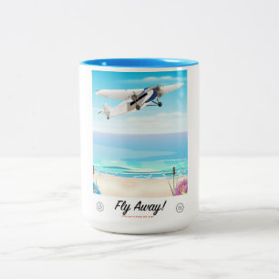 Flieg weg Vintage-Cartoon-Reiseposter Zweifarbige Tasse