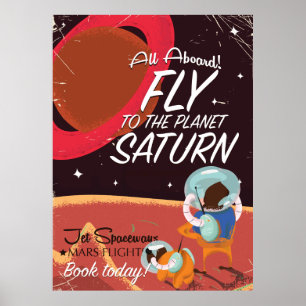Flieg zum Planeten Saturn Vintage Poster