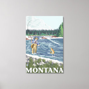 Fliege FishermanMontanaVintage Reise-Plakat Leinwanddruck