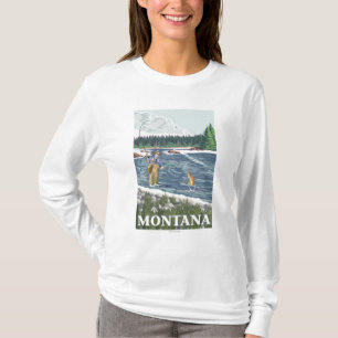 Fliege FishermanMontanaVintage Reise-Plakat T-Shirt