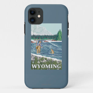 Fliege FishermanWyomingVintage Reise-Plakat iPhone 11 Hülle