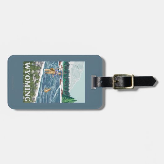 Fliege FishermanWyomingVintage Reise-Plakat Gepäckanhänger (Vorderseite horizontal)