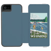 Fliege FishermanWyomingVintage Reise-Plakat Incipio iPhone Geldbeutel-Hülle (Folio Geöffnet)