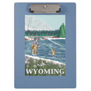 Fliege FishermanWyomingVintage Reise-Plakat Klemmbrett