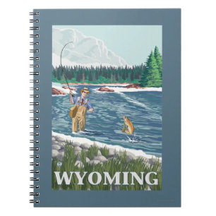 Fliege FishermanWyomingVintage Reise-Plakat Notizblock
