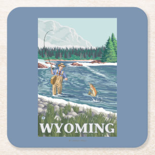 Fliege FishermanWyomingVintage Reise-Plakat Rechteckiger Pappuntersetzer