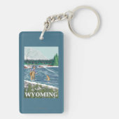 Fliege FishermanWyomingVintage Reise-Plakat Schlüsselanhänger (Rückseite)