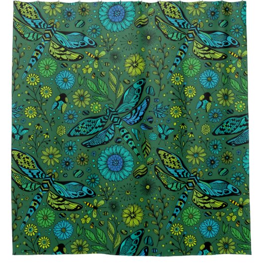 Fliege, Fliegenfliege auf smaragdgrünen Duschvorhang (Vorderseite)