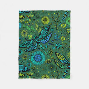 Fliege, Fliegenfliege auf smaragdgrünen Fleecedecke