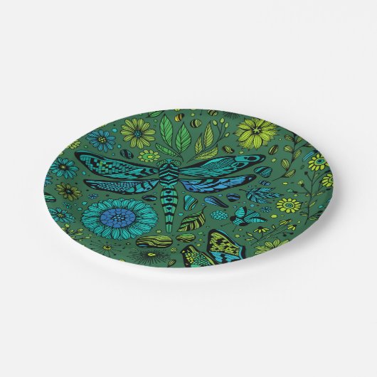 Fliege, Fliegenfliege auf smaragdgrünen Pappteller (Schrägansicht)