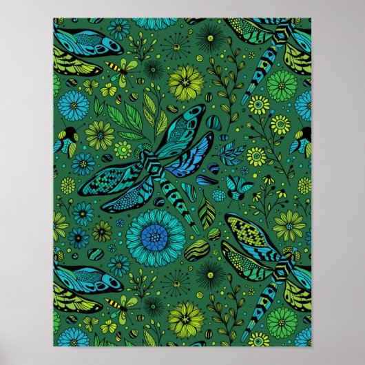 Fliege, Fliegenfliege auf smaragdgrünen Poster (Vorne)