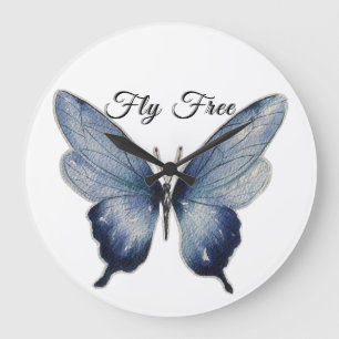 Fliege Frei – Blaue Schmetterlingskunst-Design Große Wanduhr