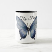 Fliege Frei – Blaue Schmetterlingskunst-Design Tasse (Zentrum)