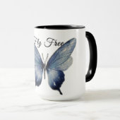 Fliege Frei – Blaue Schmetterlingskunst-Design Tasse (VorderseiteRechts)