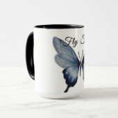 Fliege Frei – Blaue Schmetterlingskunst-Design Tasse (Vorderseite Links)