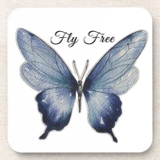 Fliege Frei – Blaue Schmetterlingskunst Getränkeuntersetzer (Vorderseite)