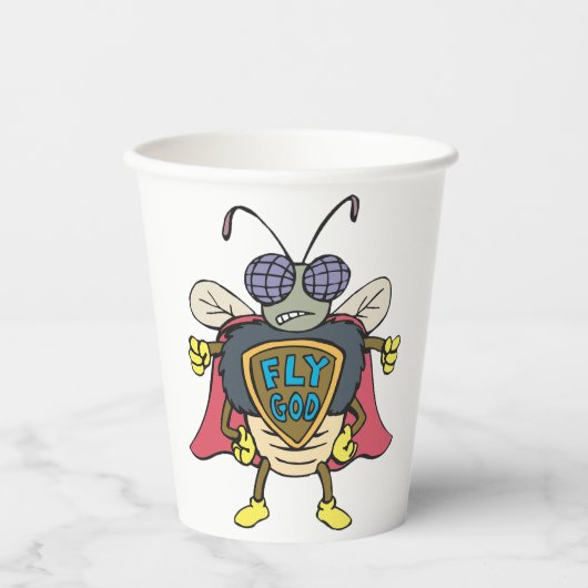 Fliege Gott Superheld Fliege Insekten Charakter Pappbecher (Vorderseite)