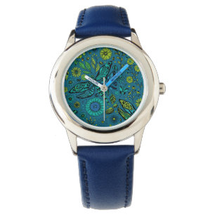 Fliege, Libelle auf blau Armbanduhr