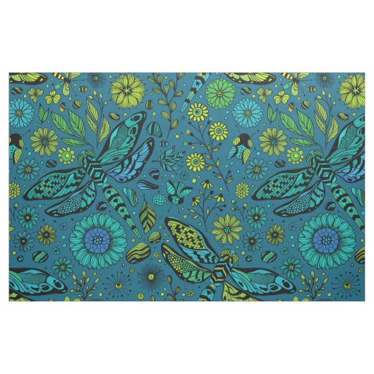 Fliege, Libelle auf blau Stoff (Fat Quarter (45,7 x 55,9 cm))