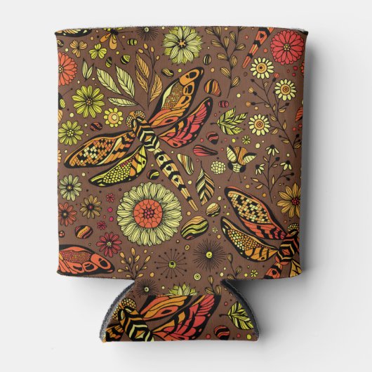 Fliege, Libelle auf Zimtbraun Dosenkühler (Vorderseite)