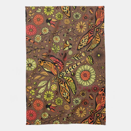 Fliege, Libelle auf Zimtbraun Geschirrtuch (Vertikal)