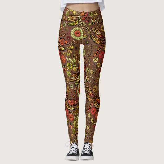 Fliege, Libelle auf Zimtbraun Leggings (Vorderseite)