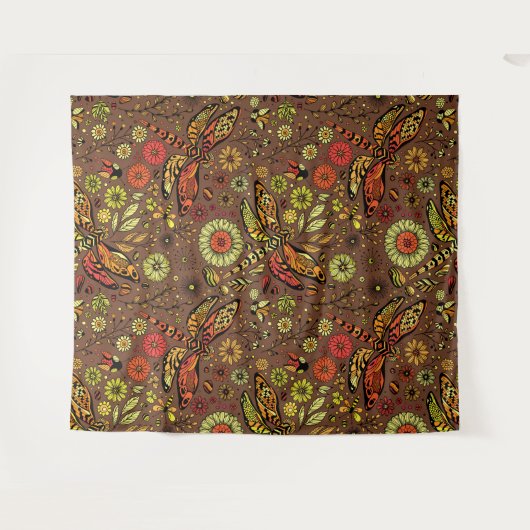 Fliege, Libelle auf Zimtbraun Wandteppich (Vorderseite (Horizontal))