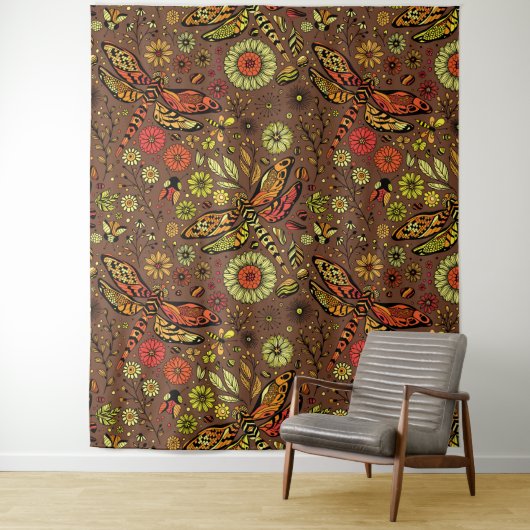 Fliege, Libelle auf Zimtbraun Wandteppich (Beispiel)