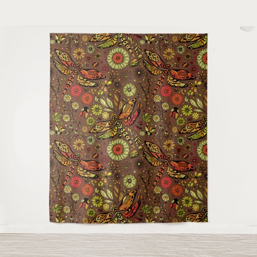 Fliege, Libelle auf Zimtbraun Wandteppich (Vorderseite)