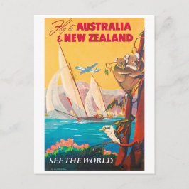 Fliege nach Australien und Neuseeland, sehen die Postkarte