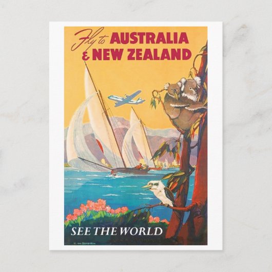 Fliege nach Australien und Neuseeland, sehen die Postkarte (Vorderseite)