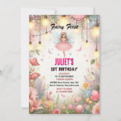 Fliege niedlich Floral Pink Girl Fee ersten 1. Geb Einladung (Vorderseite)