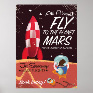 Fliege zu den Planeten-Mars! Vintages Reiseplakat Poster