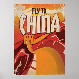 Fliege zum Vintagen Reiseplakat der China Poster