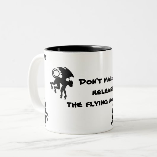 Fliegen-Affen Zweifarbige Tasse (Vorderseite Links)